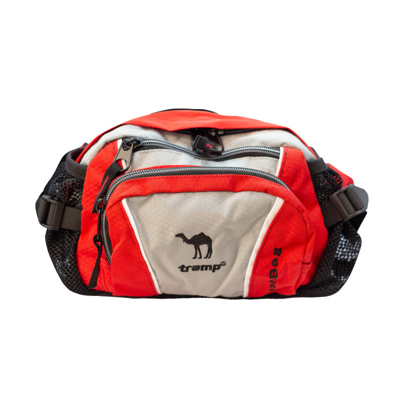 Сумка на пояс Tramp SASHBAG червона/чорна з трьома кишенями поліестер Honeycomb Ripstop 600D 20х21х10 см