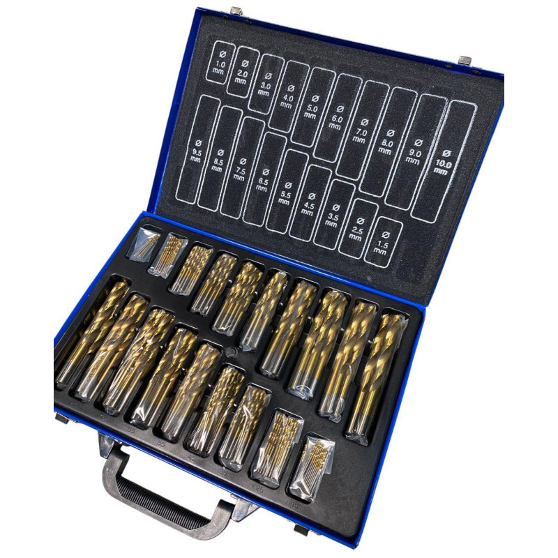 Комплект свердел Holzmann SPS170TIN 170 шт. 1-10 мм швидкорізальна сталь нітрид титану зручна упаковка