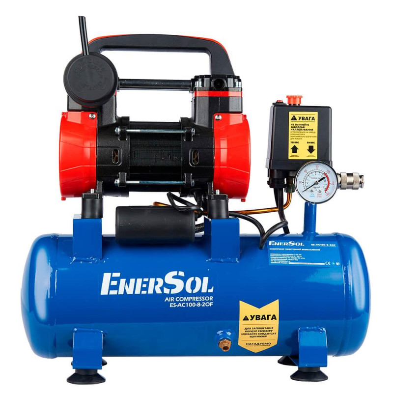 Компресор повітряний EnerSol ES-AC100-8-2OF безмасляний 0.75 кВт максимальне тиск 8 бар об'єм ресивера 8 л