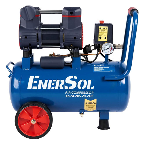 Компресор повітряний безмасляний EnerSol ES-AC285-24-2OF потужність 1.08 кВт об'єм ресивера 24 л максимальний тиск 8 Бар