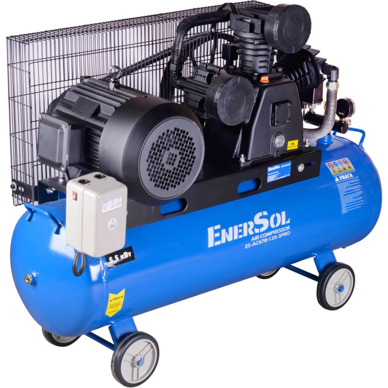 Компресор повітряний EnerSol ES-AC670-120-3PRO потужність 5.5 кВт об’єм ресивера 120 л максимальний тиск 12.5 Бар
