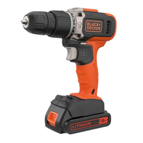 Дриль-шурупокрут BLACK+DECKER BCD003C1 акумуляторний 18V Li-Ion макс. крутний момент 45 Нм вага 1.3 кг