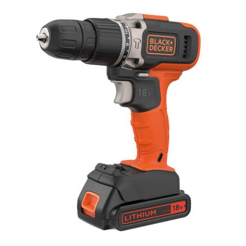 Дриль-шурупокрут BLACK+DECKER BCD003C1 акумуляторний 18V Li-Ion макс. крутний момент 45 Нм вага 1.3 кг