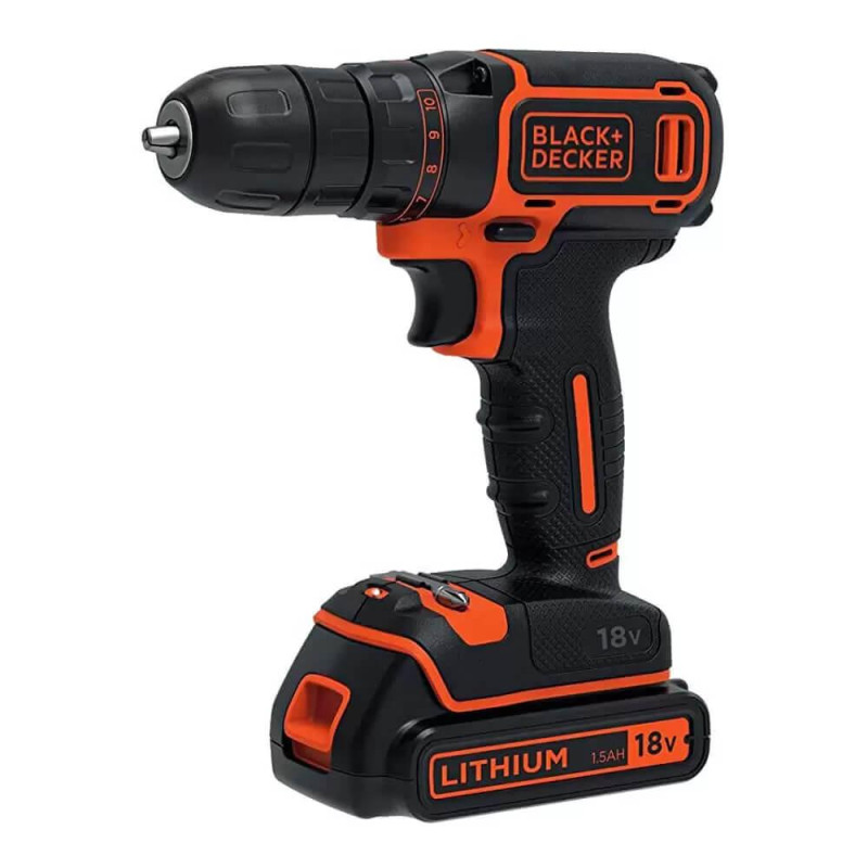 Дриль-шурупокрут BLACK+DECKER BDCDC18KB 18 В 1.5 Ач максимальний крутящий момент 30 Нм вес 1.6 кг