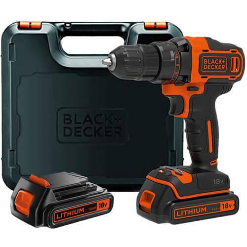 Дриль-шурупокрут BLACK+DECKER BDCDD186KB 18 В 1.5 Аг 40 Нм бездротовий легкий 1.9 кг з двома акумуляторами