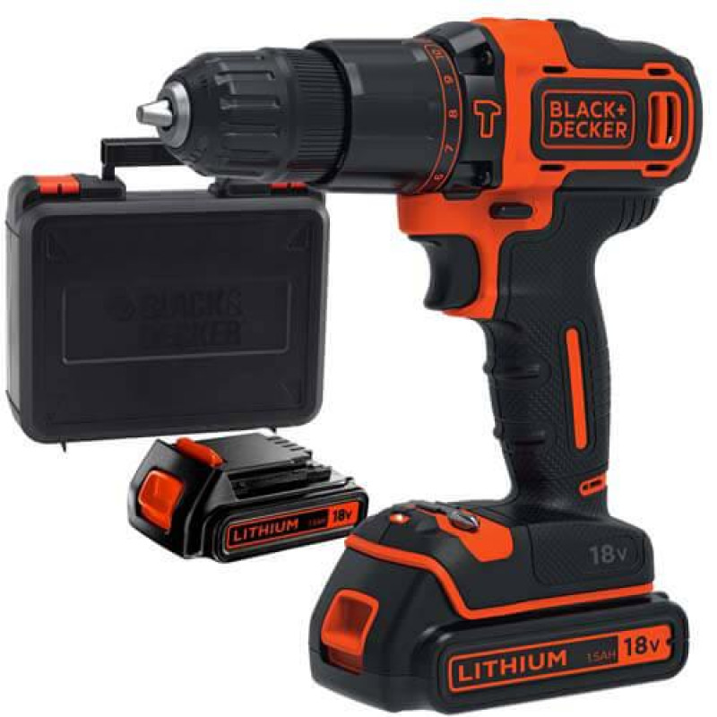 Дриль-шурупокрут акумуляторний BLACK+DECKER BDCHD18KB 18 В 1.5 Аг 40 Нм 2 швидкості вага 1.3 кг