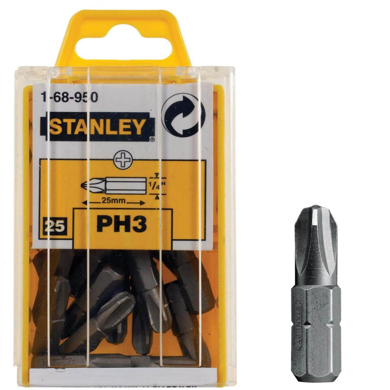 Біта STANLEY 1-68-950 1/4 під шліц Ph3 довжиною 25 мм для професійного використання 25 штук в упаковці
