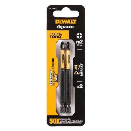 Набір біт DeWALT DT70567T Phillips 89 мм 2 шт. для зручності в роботі з різними матеріалами