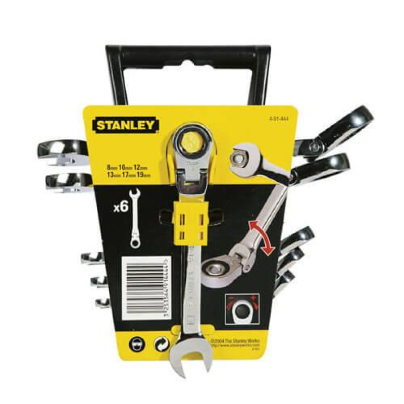 Комбіновані ключі STANLEY 4-91-444 MaxiDrive Plus хром-ванадієва сталь 6 штук регульований кут нахилу