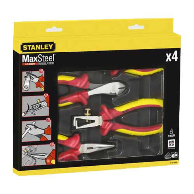 Набір інструментів MAXSTEEL VDE 1000V STANLEY 4-84-489 4 предмети комбіновані плоскогубці 165 мм ізольовані рукоятки