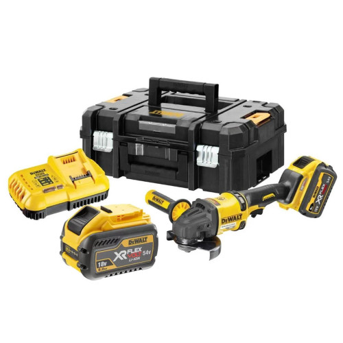 Шліфмашина кутова DeWALT DCG418X2 безщіткова діаметр диска 125 мм вага 2.18 кг акумуляторна Li-Ion 54 В