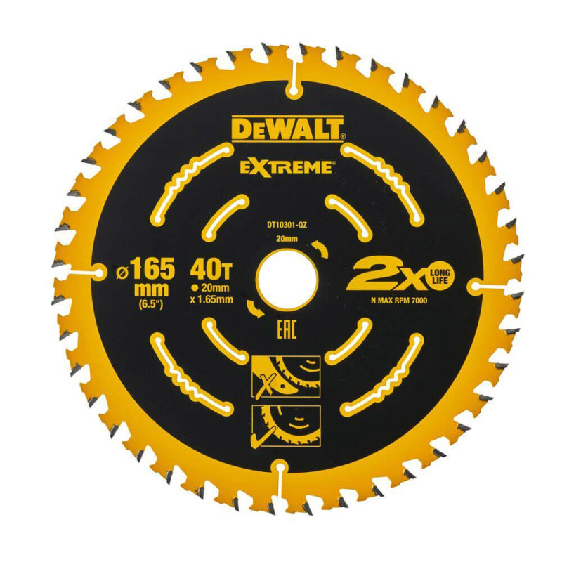 Пиляльний диск DeWALT DT10301 165 мм 40 зубів ширина пропила 1.65 мм 7000 об/хв