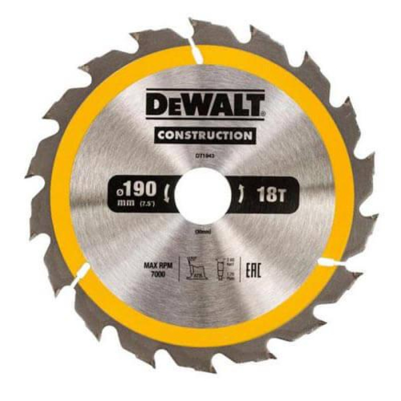 Пиляльний диск DeWALT DT1943 190 мм 18 зубів ширина пропила 2.6 мм для деревини серії Construction
