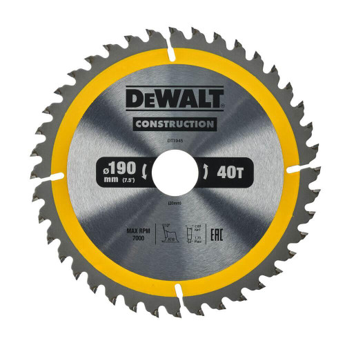 Пиляльний диск DeWALT DT1945 діаметр 190 мм 40 зубів для деревини оптимальний кут заточки 10 градусів