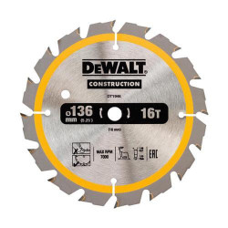 Пиляльний диск DeWALT DT1946 136 мм 16 зубів для деревини з цвяхами технологія Nail Tough Пиляльний диск DeWALT DT1946 136 мм 16 зубів для деревини з цвяхами технологія Nail Tough