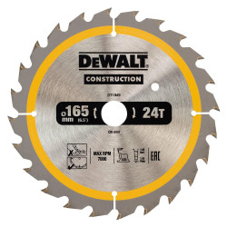 Диск пильний DeWALT DT1949 165 мм 24 зуба для деревини з цвяхами максимальні обороти 7000 об/хв Диск пильний DeWALT DT1949 165 мм 24 зуба для деревини з цвяхами максимальні обороти 7000 об/хв