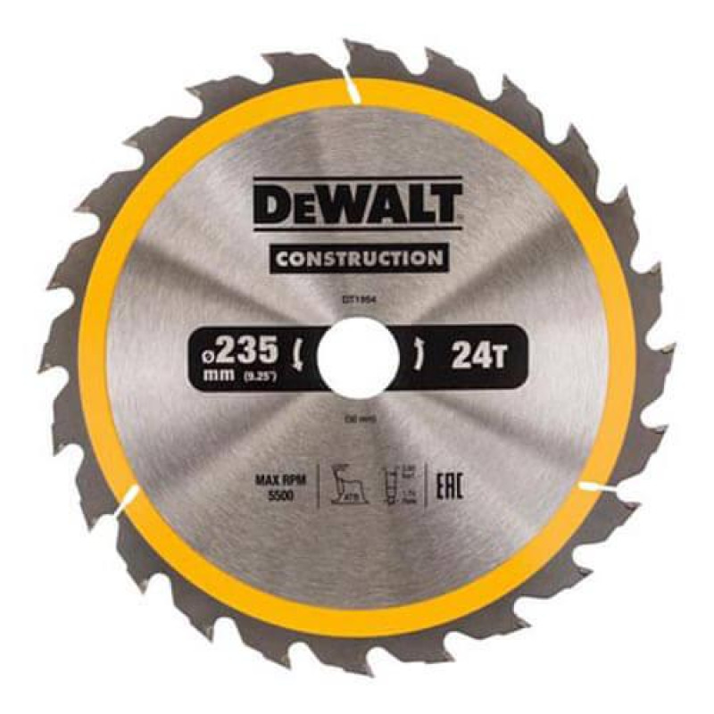 Пиляльний диск DeWALT DT1954 235 мм 30 мм 24 зуба кут 20 градусів для дерева та композитів