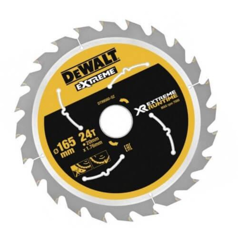Диск пилковий DeWALT DT99560 EXTREME RUNTIME діаметр 165 мм кількість зубів 24 ширина пропила 1.76 мм