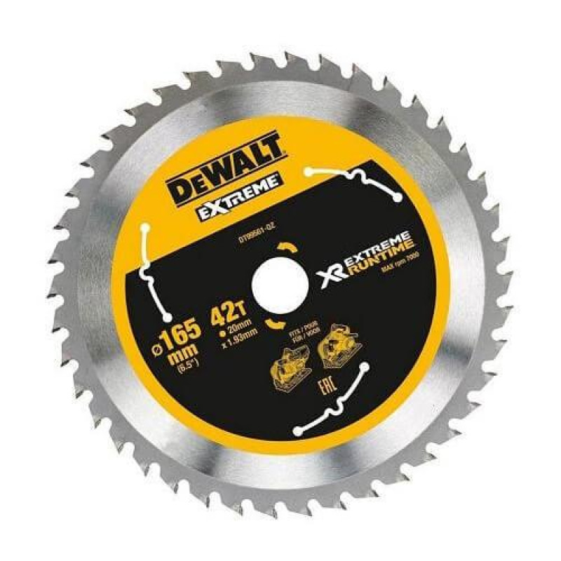 Пиляльний диск DeWALT DT99561 EXTREME RUNTIME діаметр 165 мм 42 зуба товщина 1.2 мм максимальні оберти 7000 об/хв