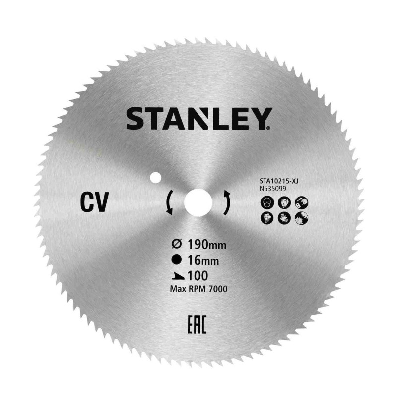 Диск пилковий STANLEY STA10215 190 мм 100 зубів для деревини и фанери максимальні оберти 7000 об/мин