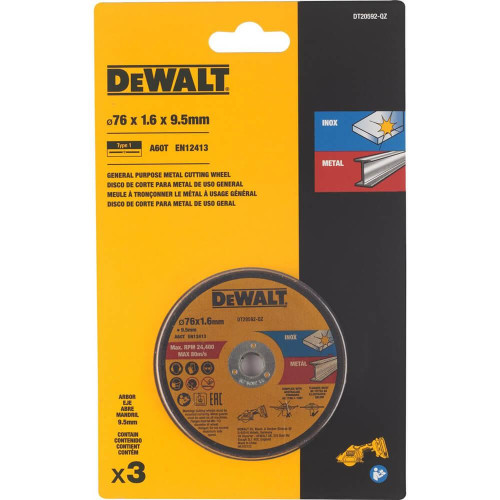 Набір кругів відрізних DeWALT DT20592 3 шт для нержавіючої сталі та листового металу плоский профіль T41