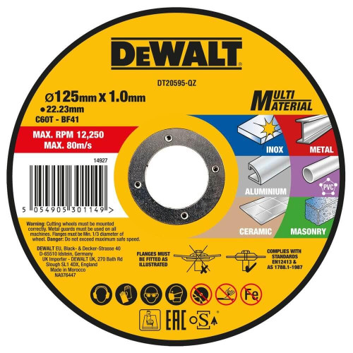 Круг відрізний DeWALT DT20595 125 мм товщина 1 мм посадка 22.23 мм для нержавіючої сталі металу кераміки