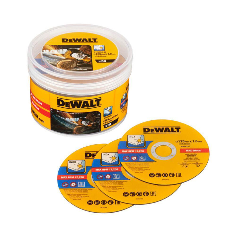 Набір кругів відрізних DeWALT DT20598 125 мм 1 мм 50 кругів T41 для нержавіючої сталі та листового металу