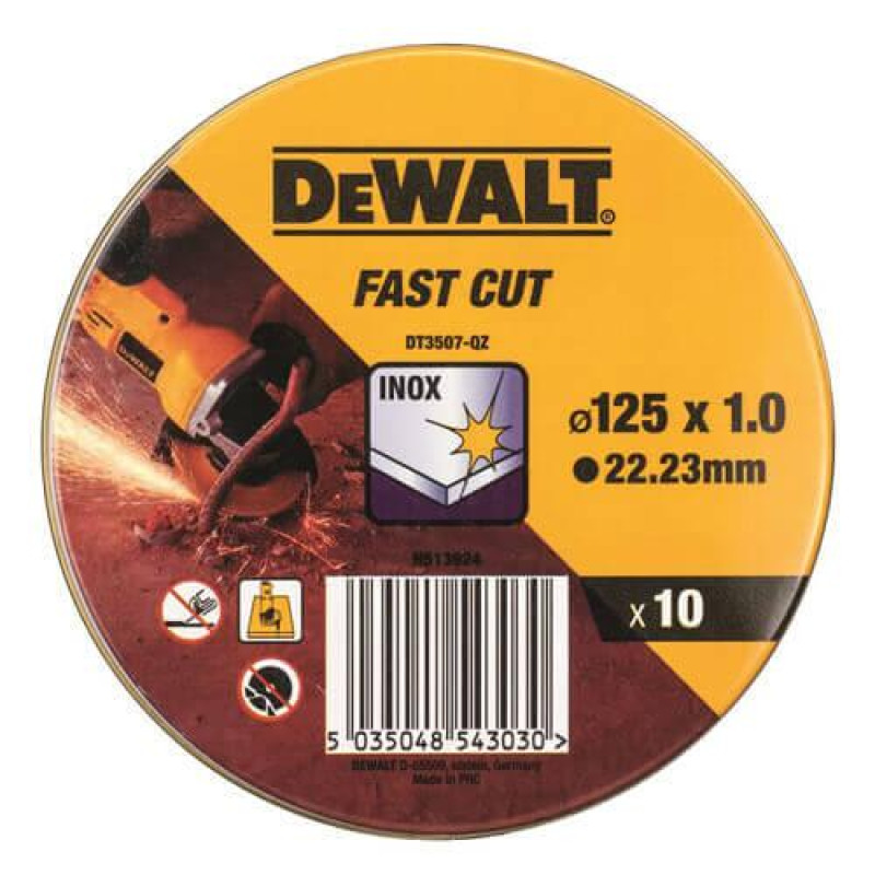 Набір кругів DeWALT DT3507 T41 діаметр 125 мм товщина 1.0 мм для нержавіючої сталі та листового металу 10 шт