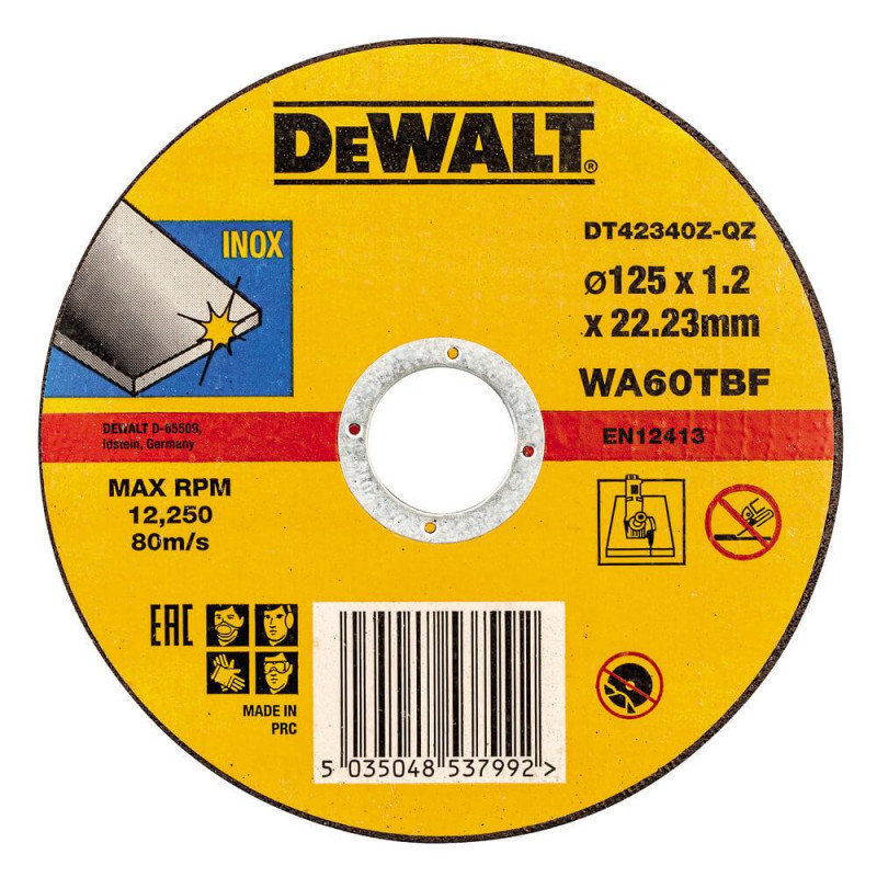 Круг відрізний DeWALT DT42340Z 125 мм товщина 1.2 мм для нержавіючої сталі чорного металу профіль T41
