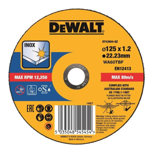 Круг відрізний DeWALT DT43904 125 мм товщина 1.2 мм профіль T41 для нержавіючої сталі та листового металу