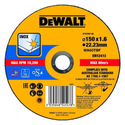 Круг відрізний DeWALT DT43907 150 мм товщина 1.6 мм профіль T41 для нержавіючої сталі та листового металу Круг відрізний DeWALT DT43907 150 мм товщина 1.6 мм профіль T41 для нержавіючої сталі та листового металу