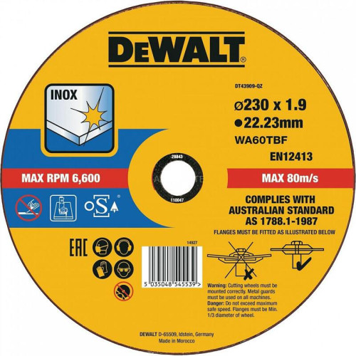 Круг відрізний DeWALT DT43909 230 мм T41 для нержавіючої сталі та металу товщина 1.9 мм