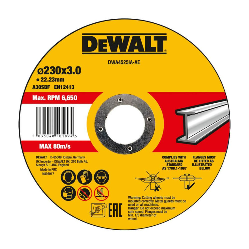 Круг відрізний DeWALT DWA4525IA 230 мм товщина 3 мм для нержавіючої сталі профіль T27 високий ресурс