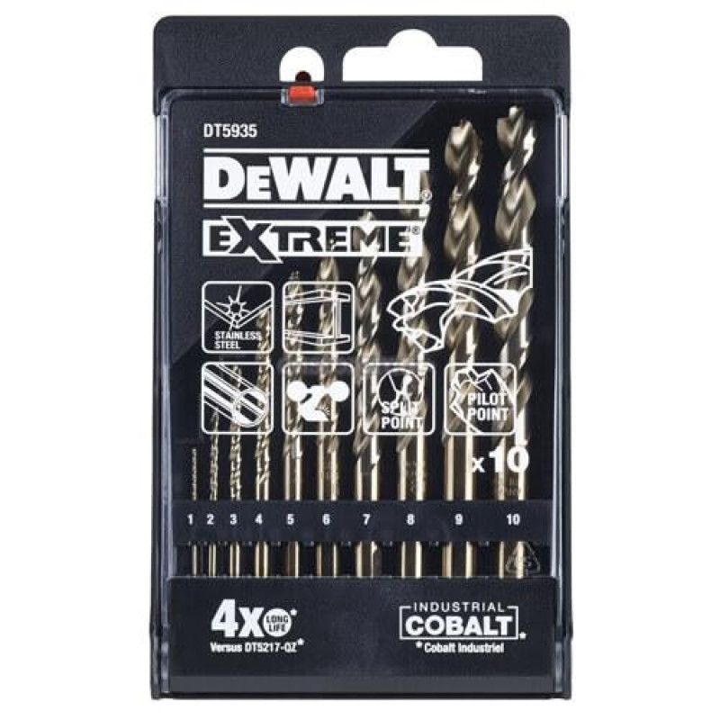 Набір свердел по металу DeWALT DT5935 10 шт діаметри 1-10 мм HSS-Co кут заточування 118° фрезерований хвостовик