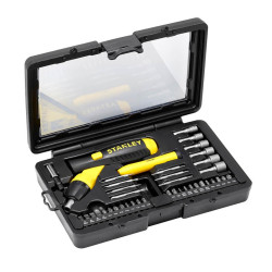 Бітотримач Pistol Grip Ratchet STANLEY з храповим механізмом 37 біт рукоятка під 45 і 90 градусів 50 мм Бітотримач Pistol Grip Ratchet STANLEY з храповим механізмом 37 біт рукоятка під 45 і 90 градусів 50 мм