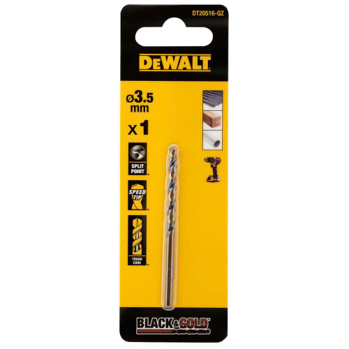 Свердло по металлу DeWALT DT20516 диаметр 3.5 мм длина 70 мм серия BLACK&GOLD цилиндрический хвостовик
