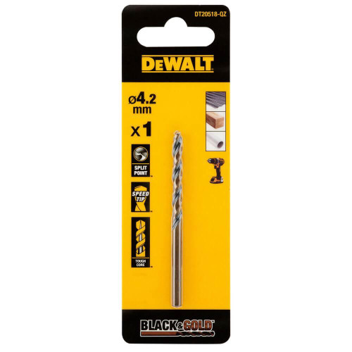 Свердло для металу Black & Gold DeWALT DT20518 діаметр 4.2 мм довжина 75 мм спіральне циліндричне
