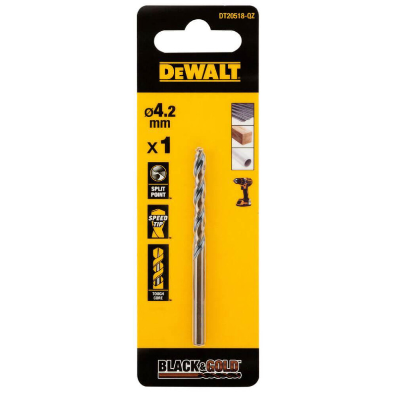 Свердло для металу Black & Gold DeWALT DT20518 діаметр 4.2 мм довжина 75 мм спіральне циліндричне