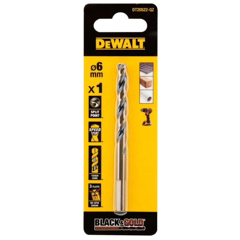 Свердло по металу DeWALT DT20523 BLACK & GOLD діаметр 6.5 мм довжина 101 мм наконечник SPEED TIP