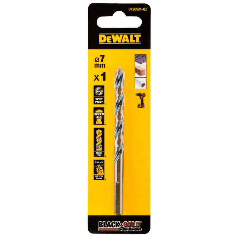 Свердло по металлу DeWALT DT20524 диаметр 7 мм длина 109 мм серия BLACK&GOLD високопрочное спиральное