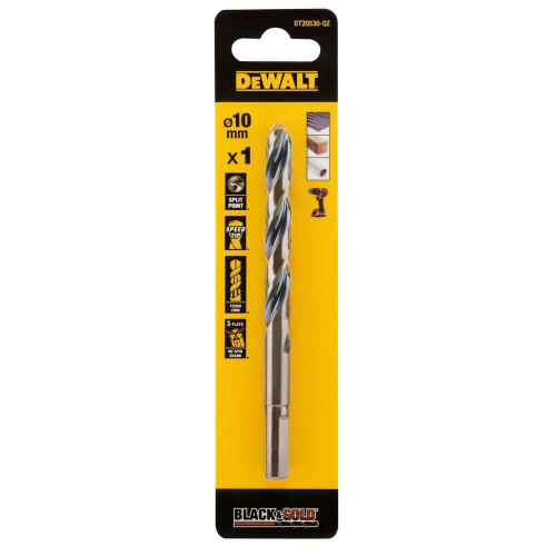 Свердло по металу DeWALT DT20530 діаметр 10 мм довжина 133 мм серія BLACK&GOLD фрезерований хвостовик