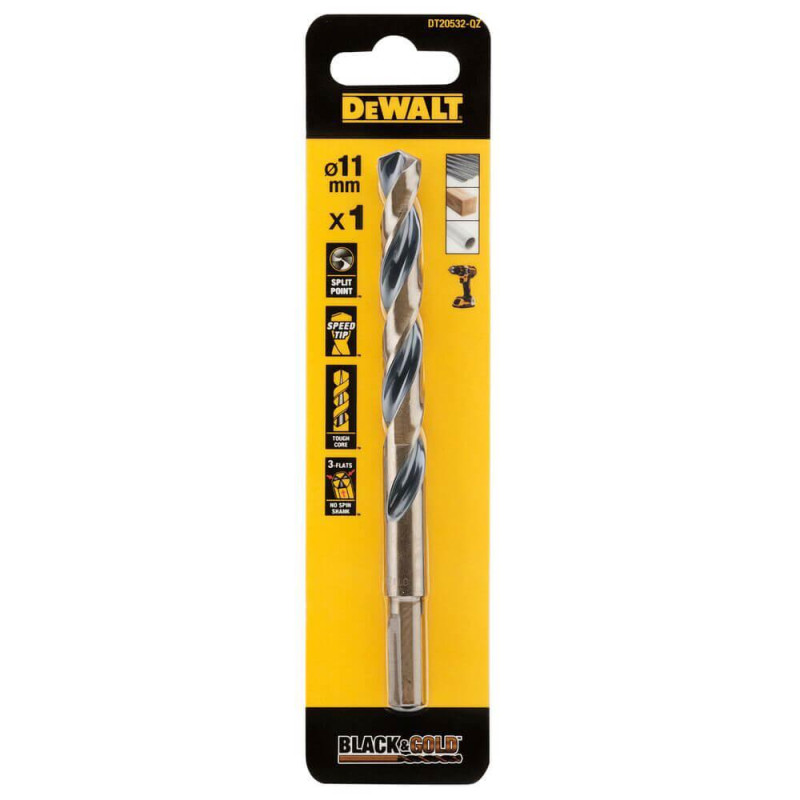 Свердло по металлу DeWALT BLACK&GOLD DT20532 диаметр 11 мм длина 142 мм с наконечником SPEED TIP
