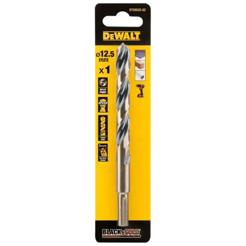 Свердло по металу Black & Gold DeWALT DT20535 діаметр 12.5 мм довжина 151 мм спіральне тип хвостовика 3 фаски