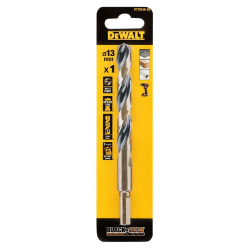 Свердло по металлу DeWALT DT20536 Black & Gold диаметр 13 мм длина 151 мм швидкорізальна сталь
