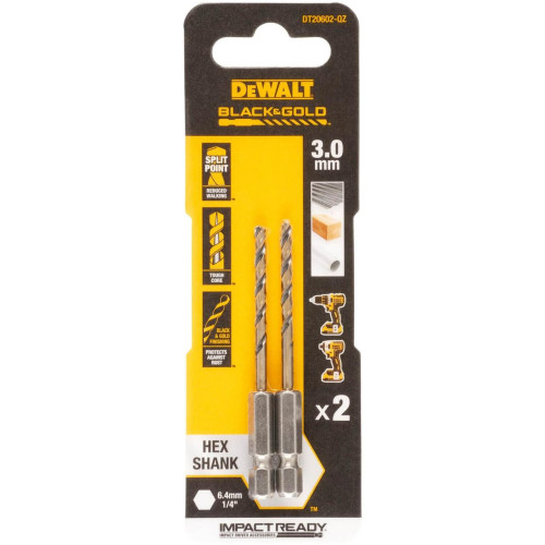 Свердло по металу DeWALT DT20602 диаметр 3 мм длина 72 мм серия BLACK&GOLD 2 шт в упаковке