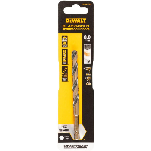Свердло по металу DeWALT DT20612 8 мм 117 мм Black & Gold для легованих сталей с шестигранним хвостовиком 1/4