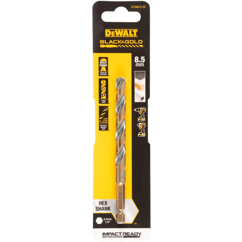 Свердло по металу DeWALT DT20613 8.5 мм длина 120.25 мм серия BLACK&GOLD спиральное