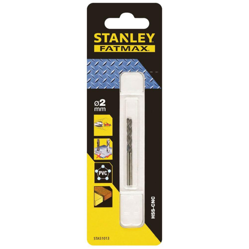 Свердло для металу STANLEY FATMAX STA51013 діаметр 2 мм HSS-CNC 49 мм довжина упаковка 2 штуки