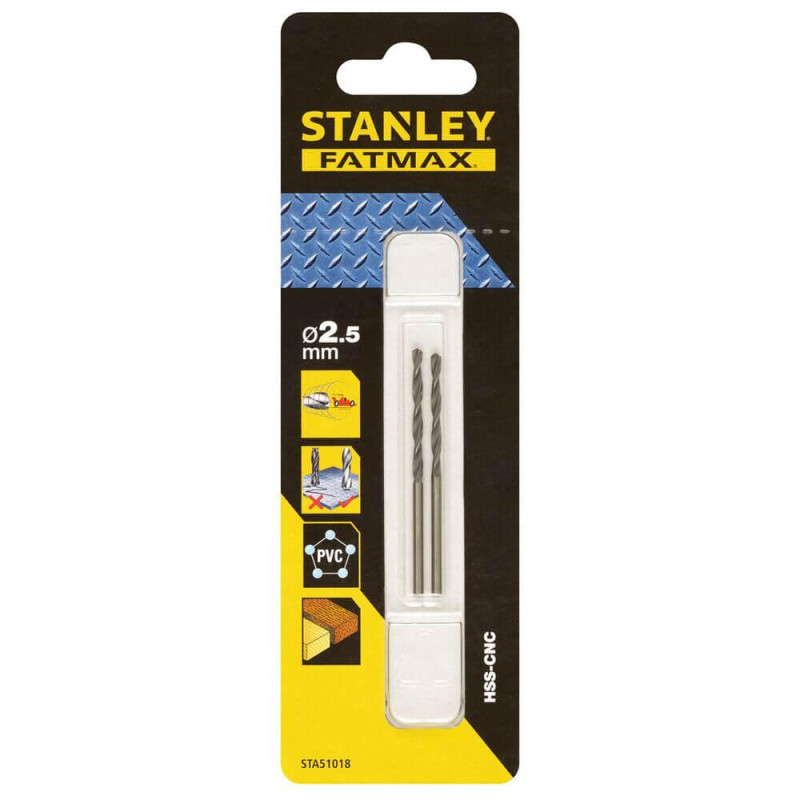 Свердло по металу STANLEY FATMAX STA51018 діаметр 2.5 мм довжина 57 мм матеріал HSS-CNC 2 штуки в блістері