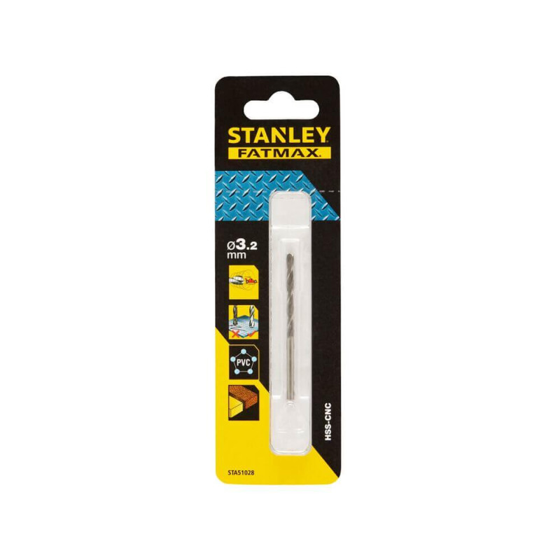 Свердло для металу STANLEY FATMAX STA51028 діаметр 3.2 мм довжина 65 мм матеріал HSS-CNC швидке сверління